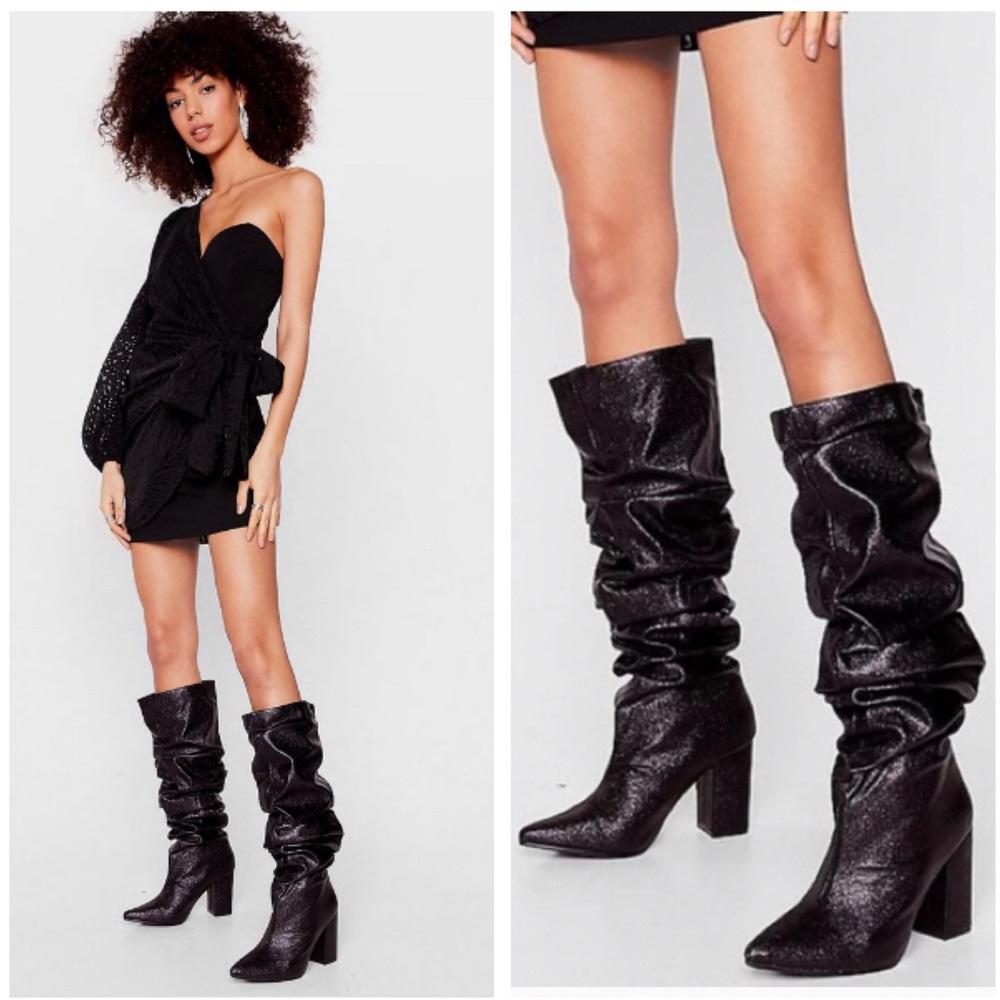 NEW Nasty Gal Vegan Leather Shimmer Slouch Boots 6